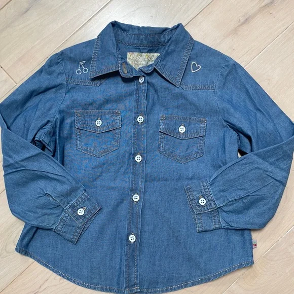 Bonpoint | Shirts & Tops | Bonpoint Girls Soft Thin Cotton Denim  Embroidered Long Sleeve Button Shirt | Poshmark